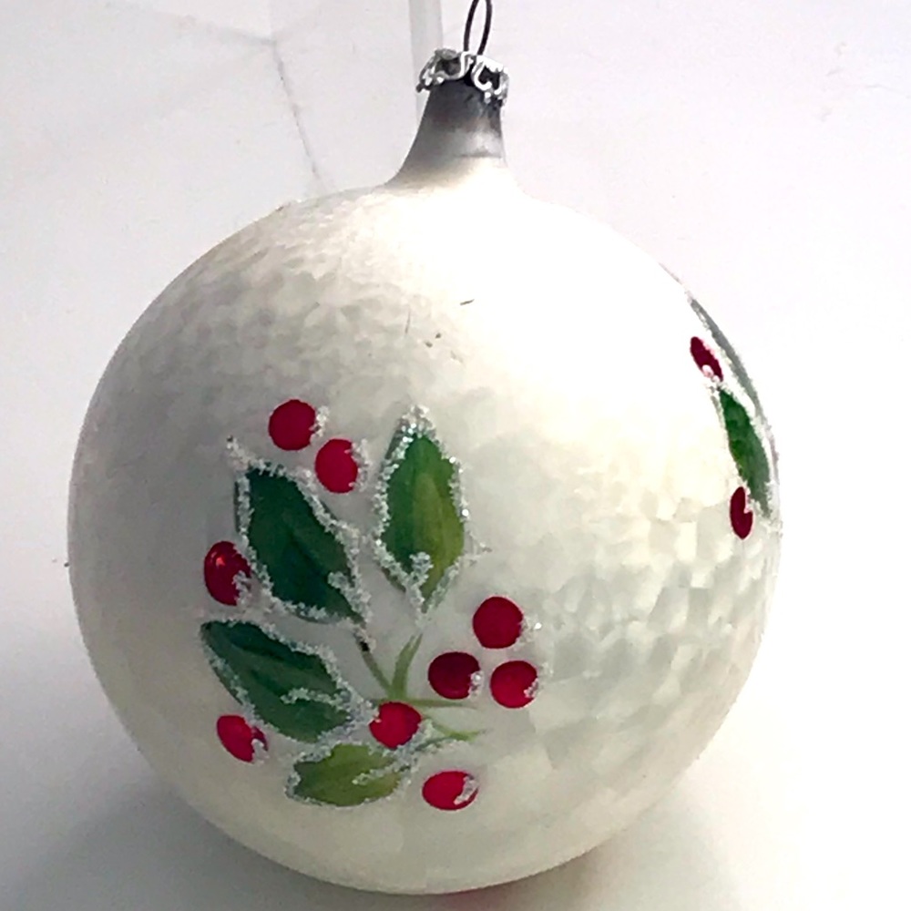 Large Fancy Glass Hand Painte/Glitter Christmas Ball Ornament -Made In Italy VTG